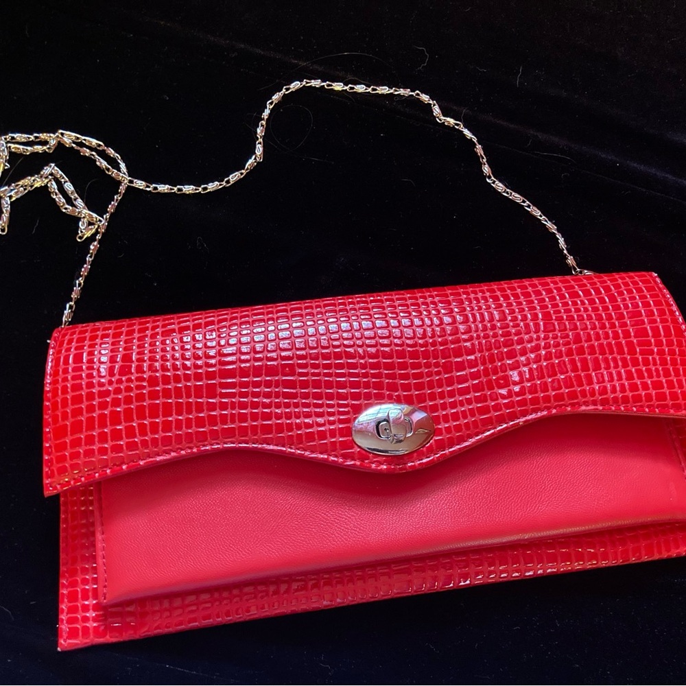 Red Clutch with removable Chain Strap Purse